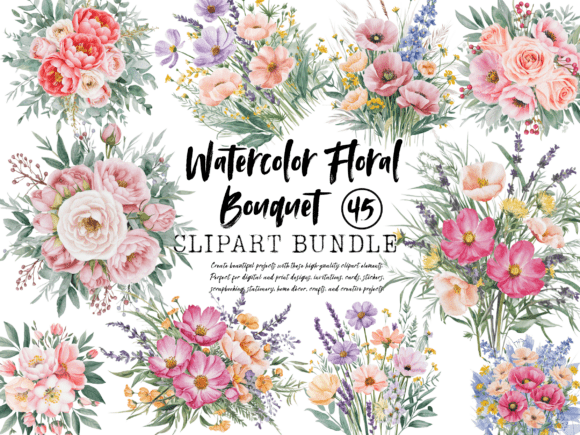 Download Vintage Watercolor Floral Bouquet Clipar - Watercolor floral bouquet Collection