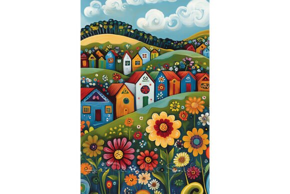 Download Village Houses and Flowers Design - Flowers design Collection