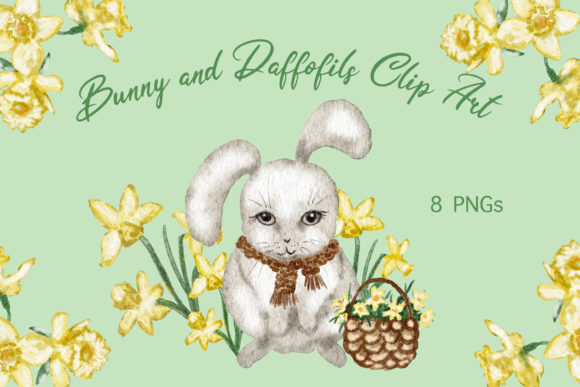 Download Watercolor Bunny Daffodils Clip Art Set - Daffodils Collection