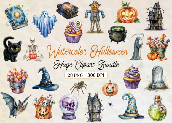 Download Watercolor Halloween Huge Clipart Bundle - Huge clipart bundle Collection