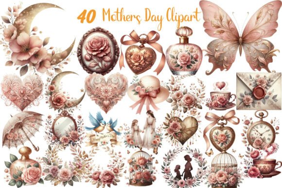 Download Vintage Dusty Rose Mother's Day ClipArt - Mother's day clipart Collection