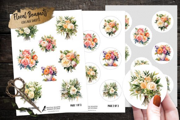 Download Watercolor Floral Bouquet Collage Sheets - Watercolor floral bouquet Collection