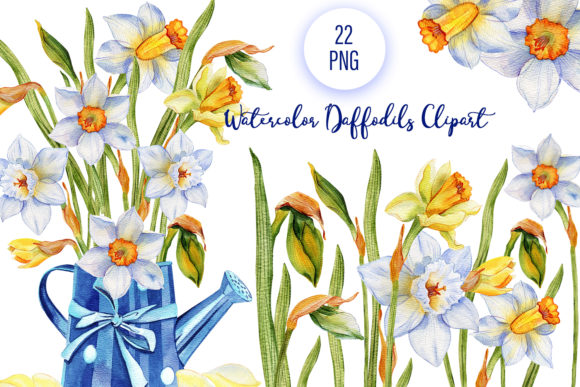 Download Daffodils Watercolor Blue Flower Clipart - Premium Resources