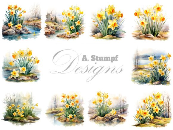 Download Daffodils Watercolor Clipart Images Set - Daffodils Collection